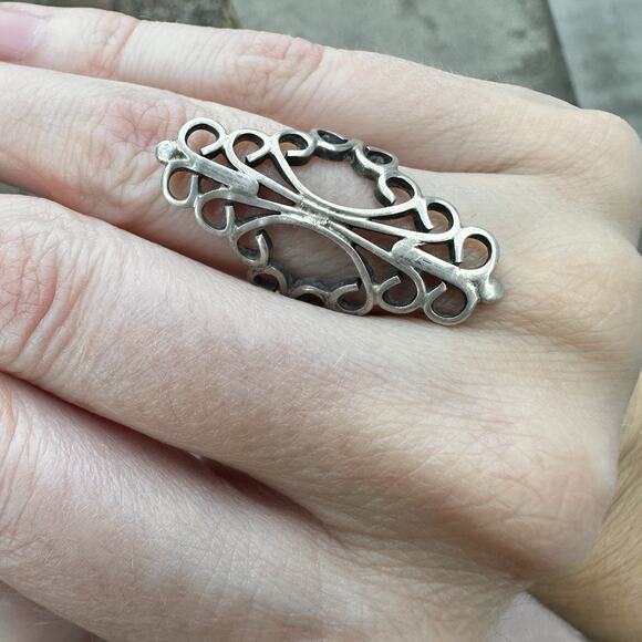 Mexican Sterling Silver Abstract Scroll Ring Vintage Modernist Midcentury Size 6 - Picture 3 of 6